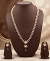 Royal Heritage Rice Pearl Long Garland Haar with Ruby & Green Stone Drop Earrings