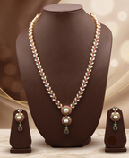 Royal Heritage Rice Pearl Long Garland Haar with Ruby & Green Stone Drop Earrings