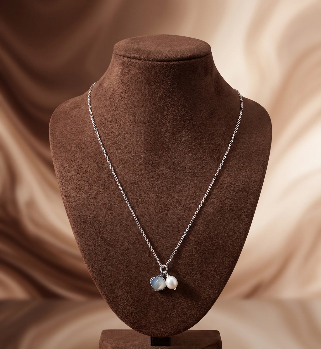 Silver Pearl Charm Pendant Chain
