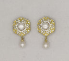  Gold-Toned Floral Pearl Dangle Earrings