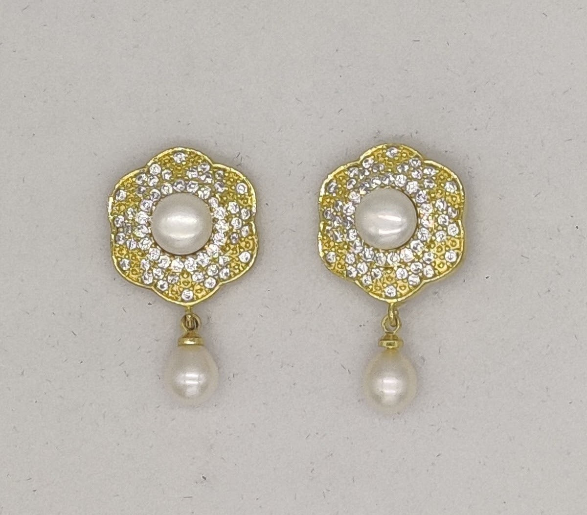  Gold-Toned Floral Pearl Dangle Earrings