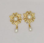 Gold-plated floral pearl drop earrings for women