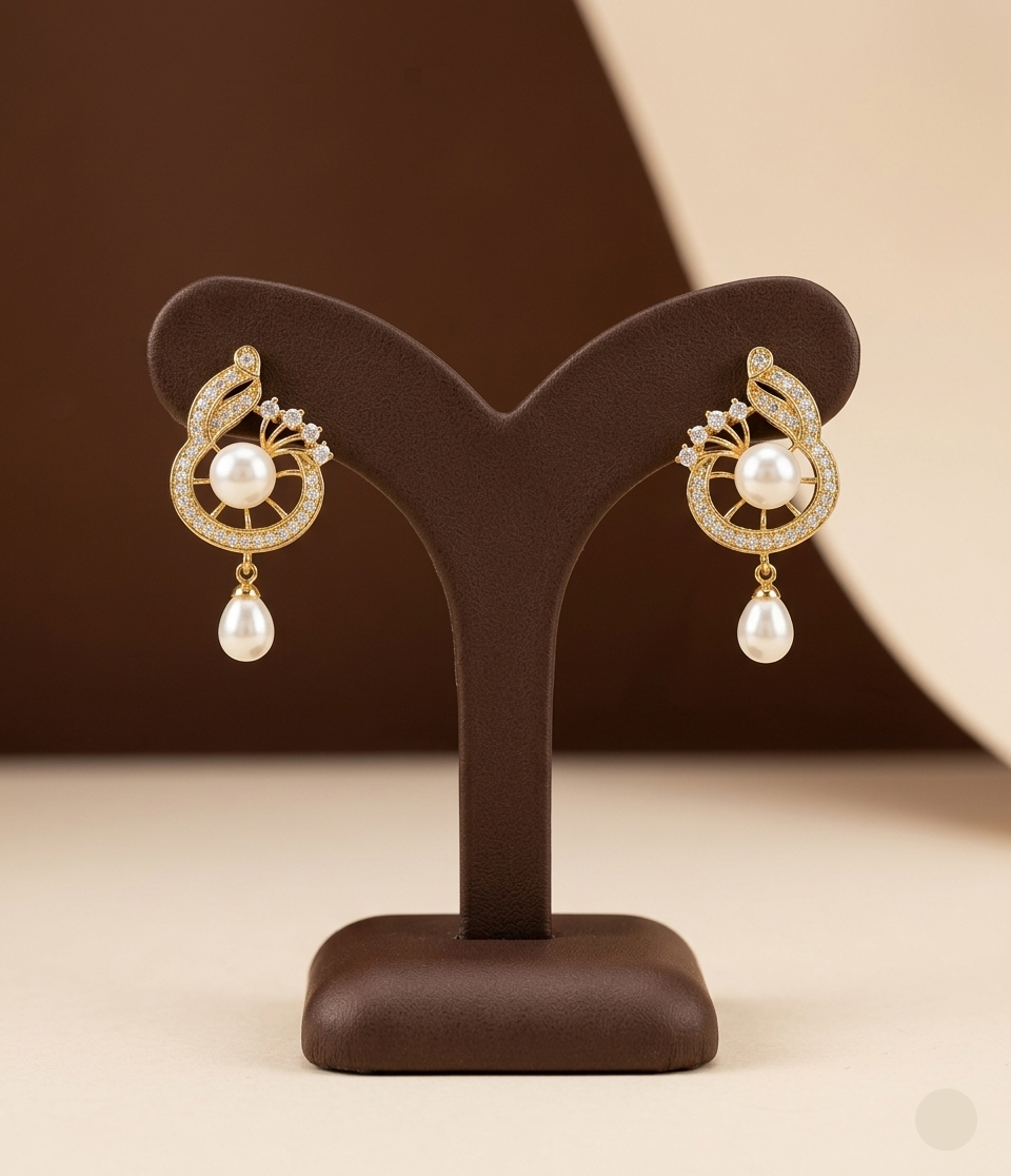 Gold-tone swirl halo pearl earrings for women