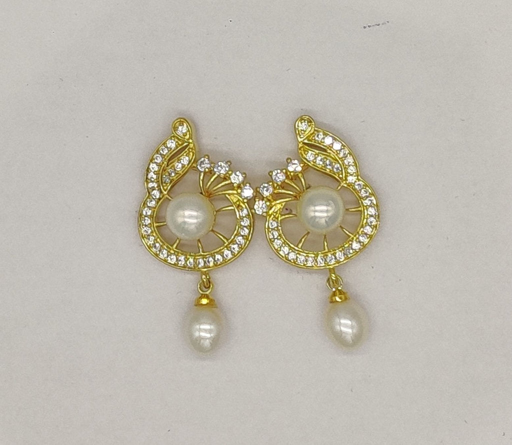 Gold-tone swirl halo pearl earrings for women