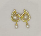 Gold-tone swirl halo pearl earrings for women