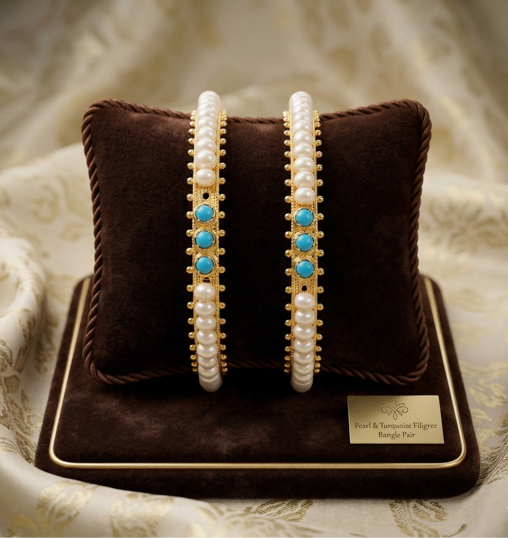  Gold, Blue Pearl Bangle – Colorful Modern Tradition