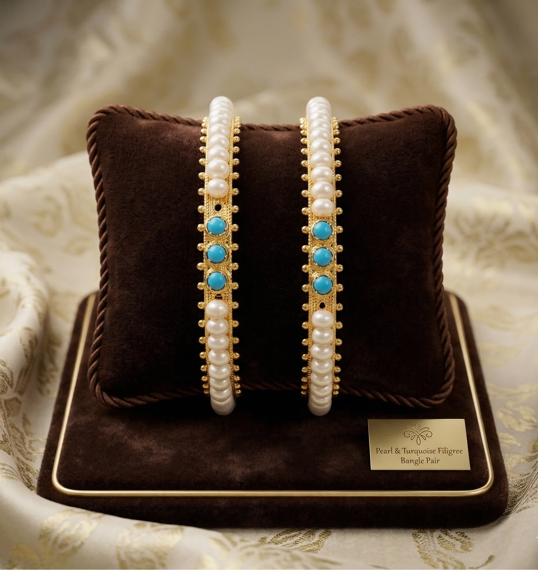  Gold, Blue Pearl Bangle – Colorful Modern Tradition