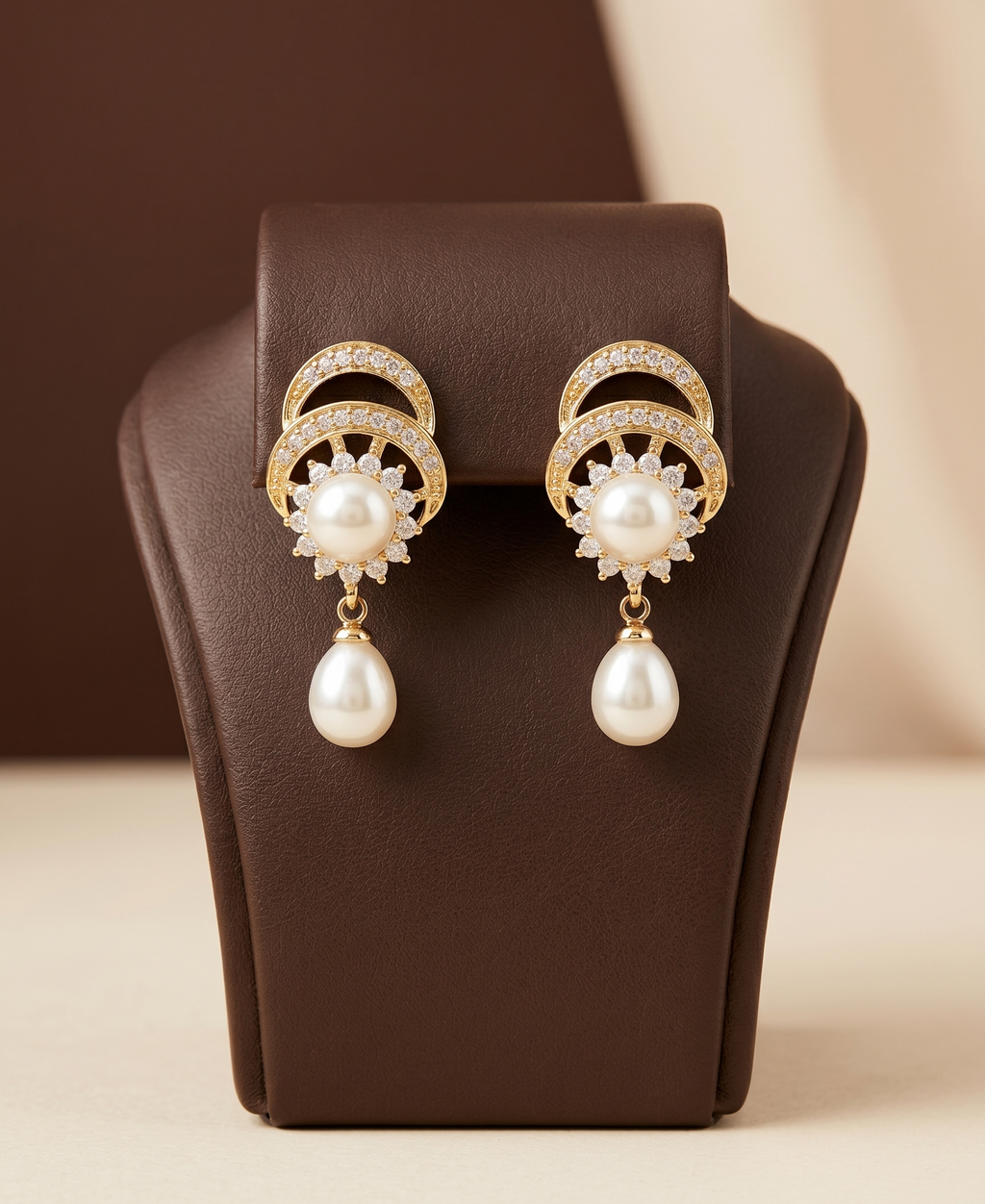  Gold Fan  Pearl Drop Earrings