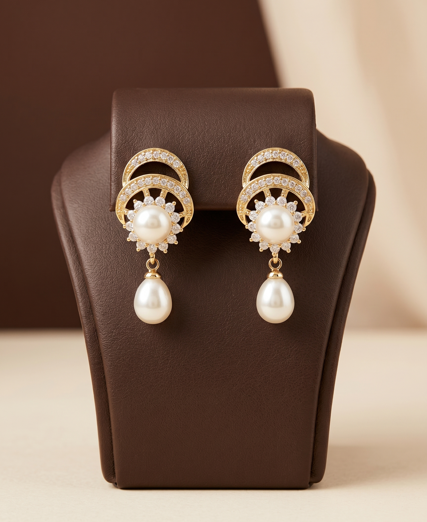  Gold Fan  Pearl Drop Earrings