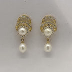  Gold Fan  Pearl Drop Earrings