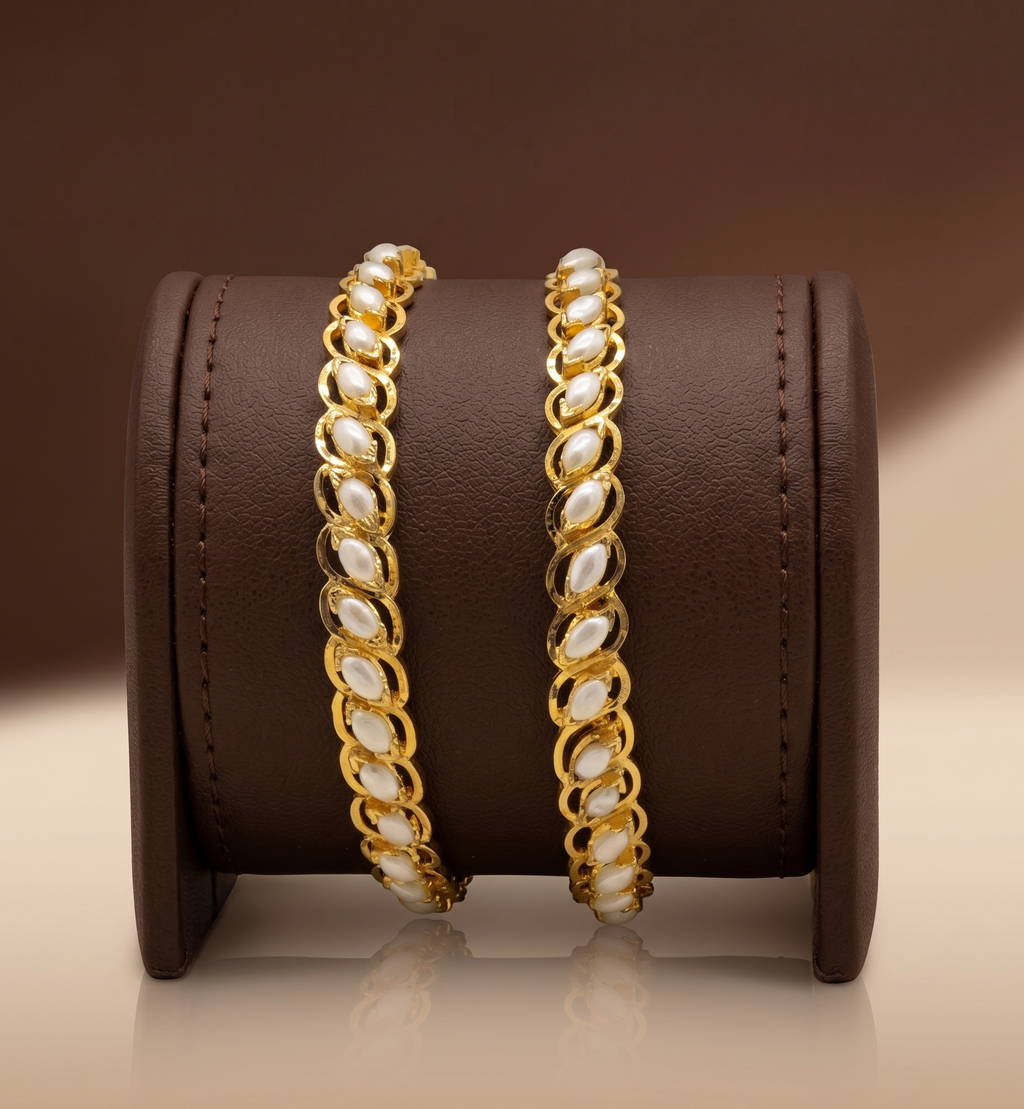 Gold Grace Pearl Line Bangles