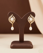 Gold Leaf Drop Pearl Earrings