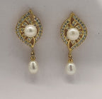Gold Leaf Drop Pearl Earrings