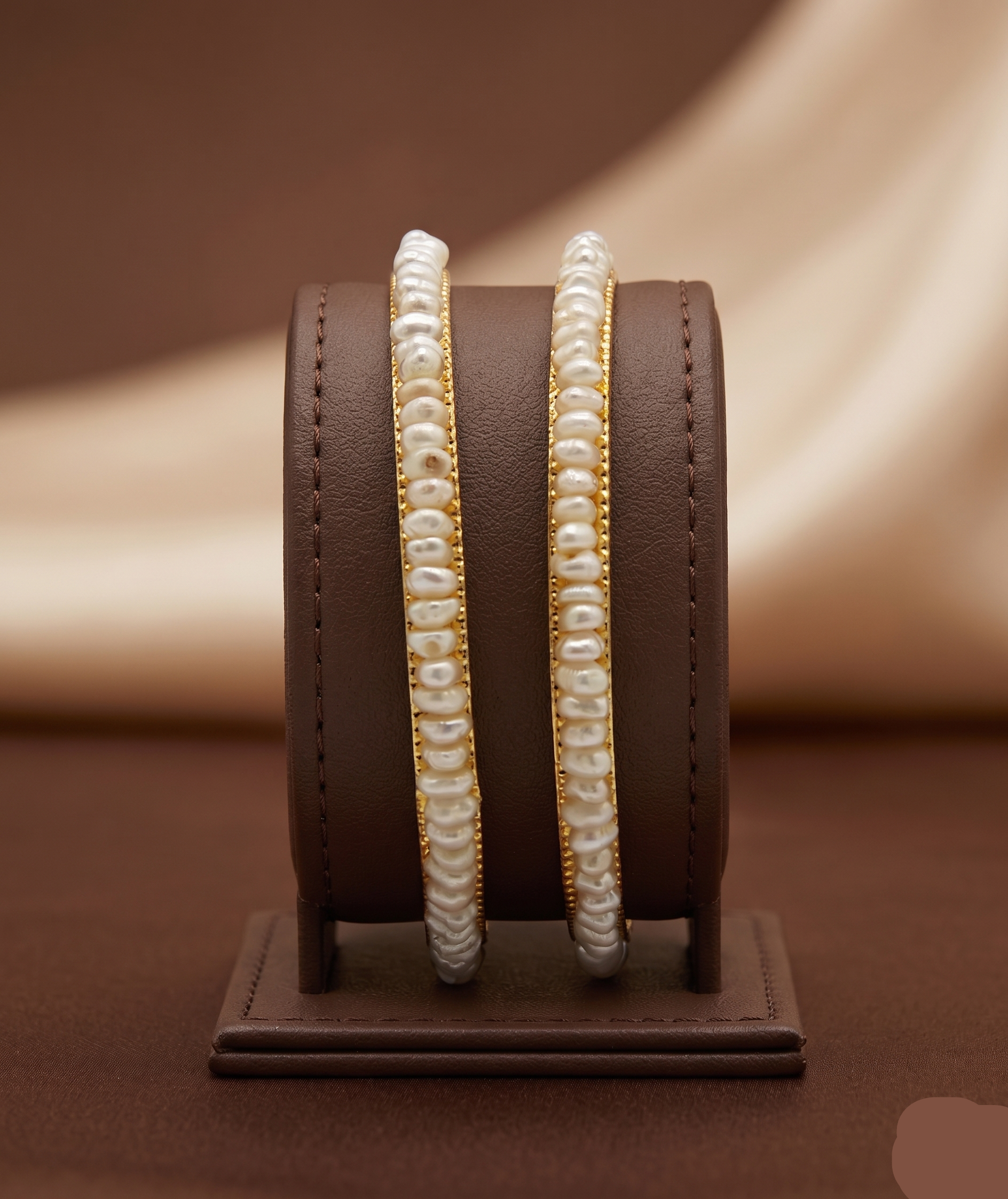 Gold Tone Bangles with Rows of Pearls – Elegant Traditional Pair