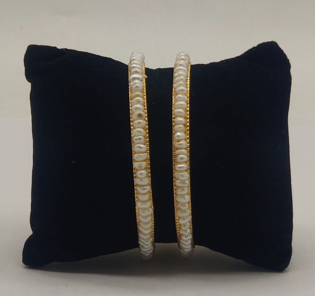 Gold Tone Bangles with Rows of Pearls – Elegant Traditional Pair