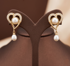 Gold heart pearl drop earrings for women