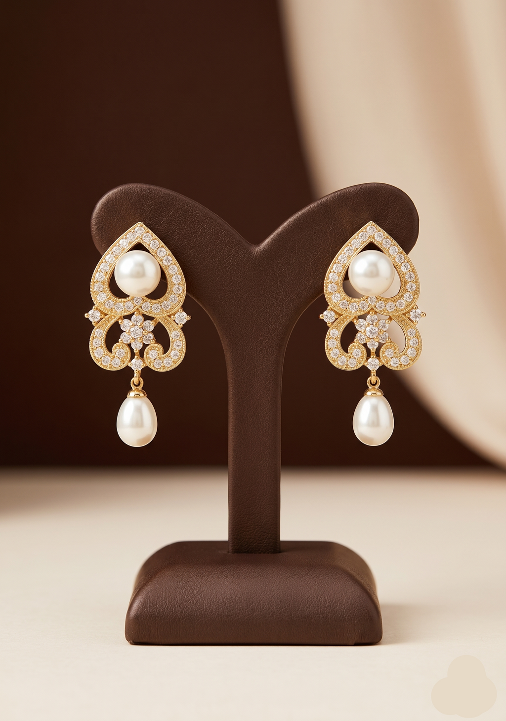 Gold heart pearl drop earrings for women