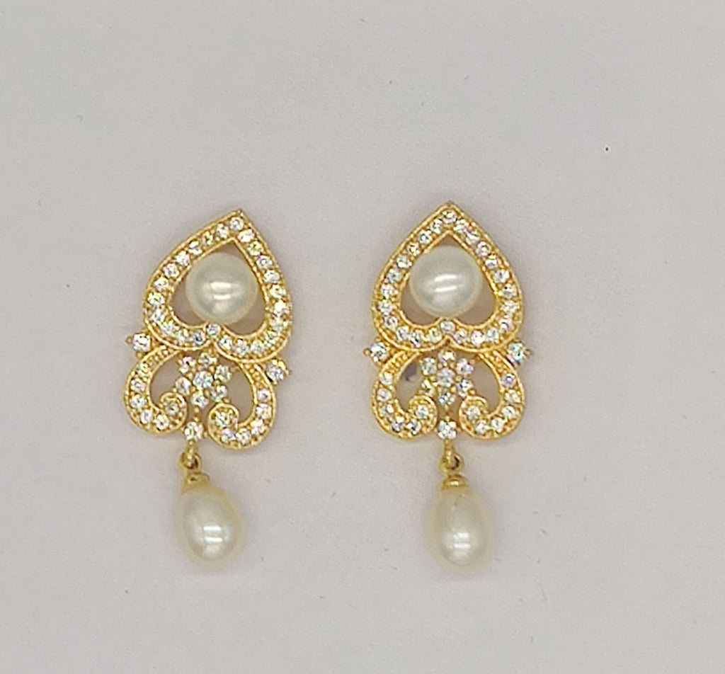 Gold heart pearl drop earrings for women
