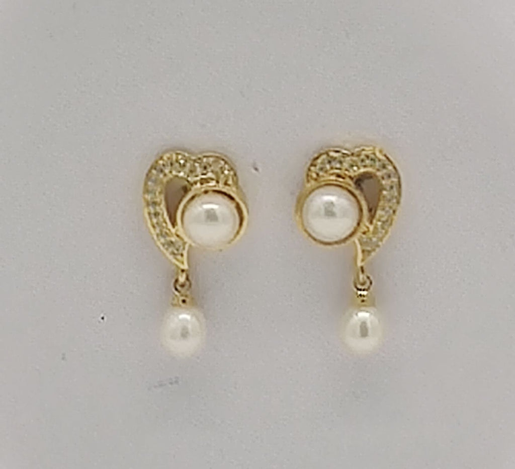 Gold heart pearl drop earrings for women