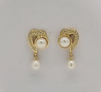 Gold heart pearl drop earrings for women