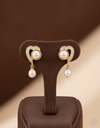 Gold heart pearl drop earrings for women