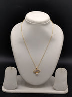 Gold tone fan pearl pendant chain necklace for women