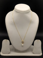 Gold tone floral pearl drop pendant necklace for women