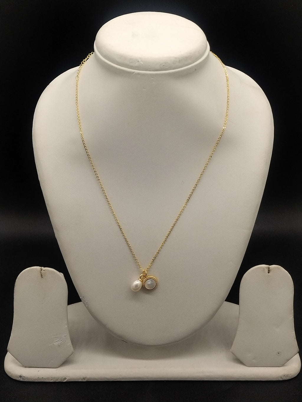 Gold tone pearl charm pendant chain necklace for women