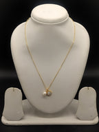 Gold tone pearl charm pendant chain necklace for women