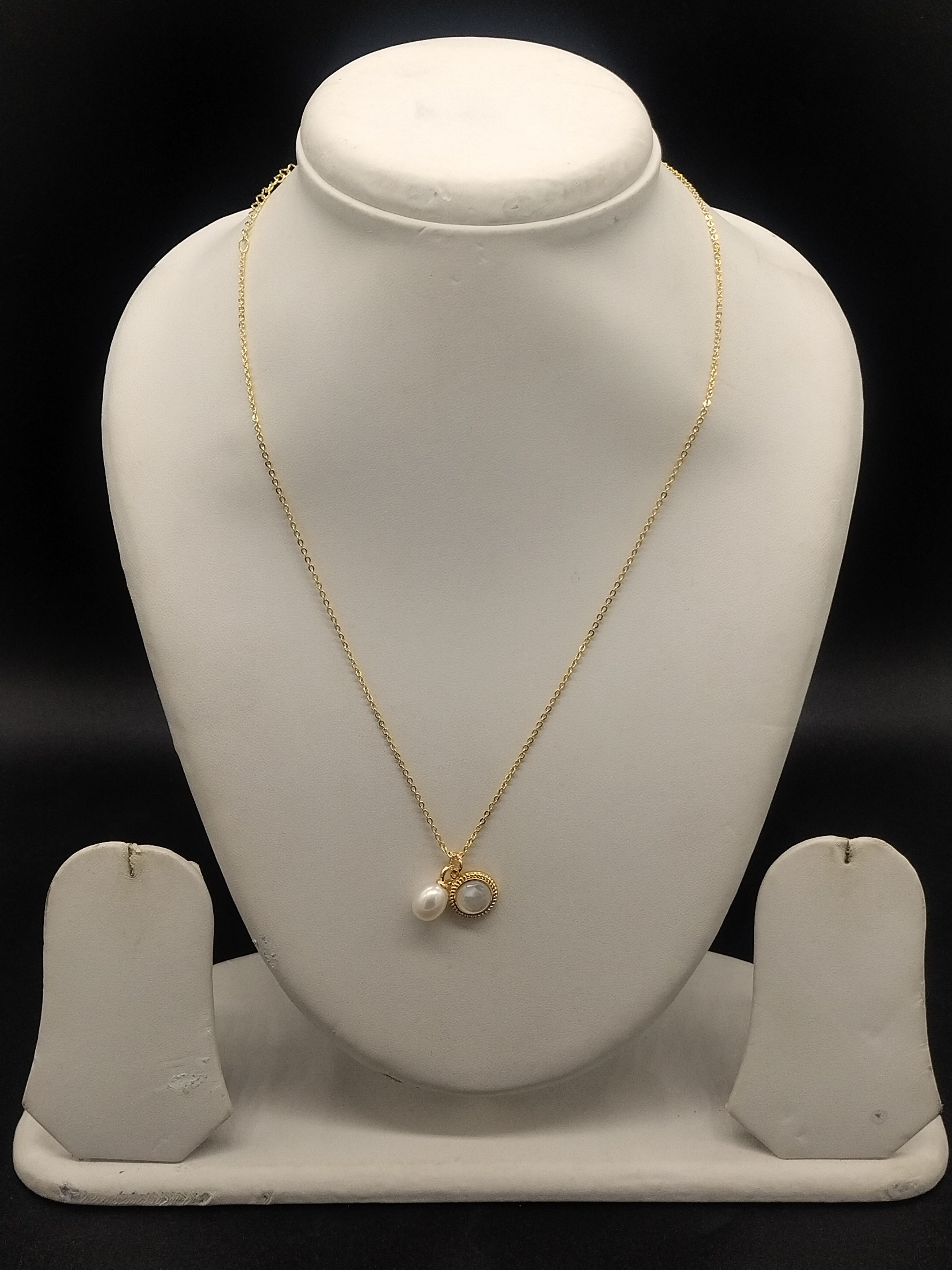Gold tone pearl charm pendant chain necklace for women