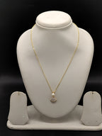 Gold tone pearl crescent pendant chain necklace for women