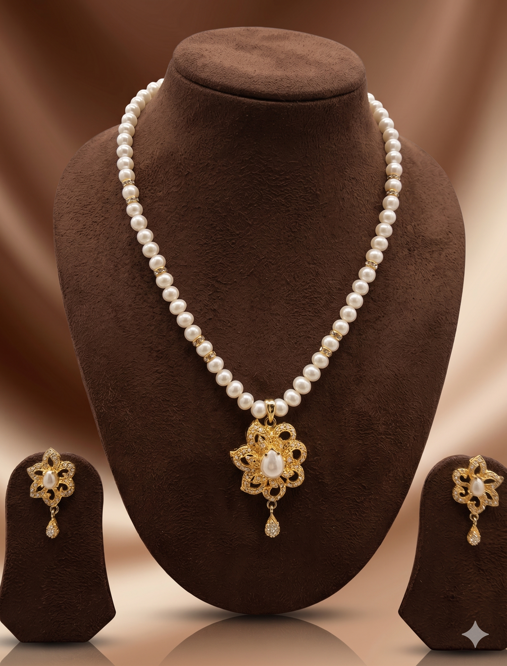 Golden Bloom Freshwater Pearl Necklace & Earrings Set