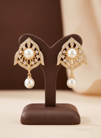 Golden Leaf Motif Freshwater Pearl Earrings