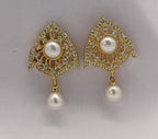 Golden Leaf Motif Freshwater Pearl Earrings