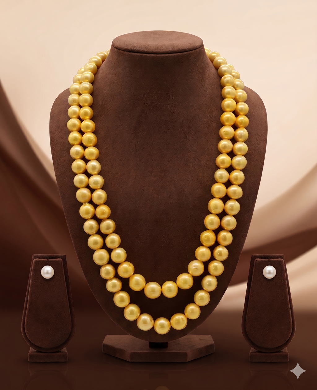 Golden Radiance Double-Line Freshwater Pearl Necklace Set
