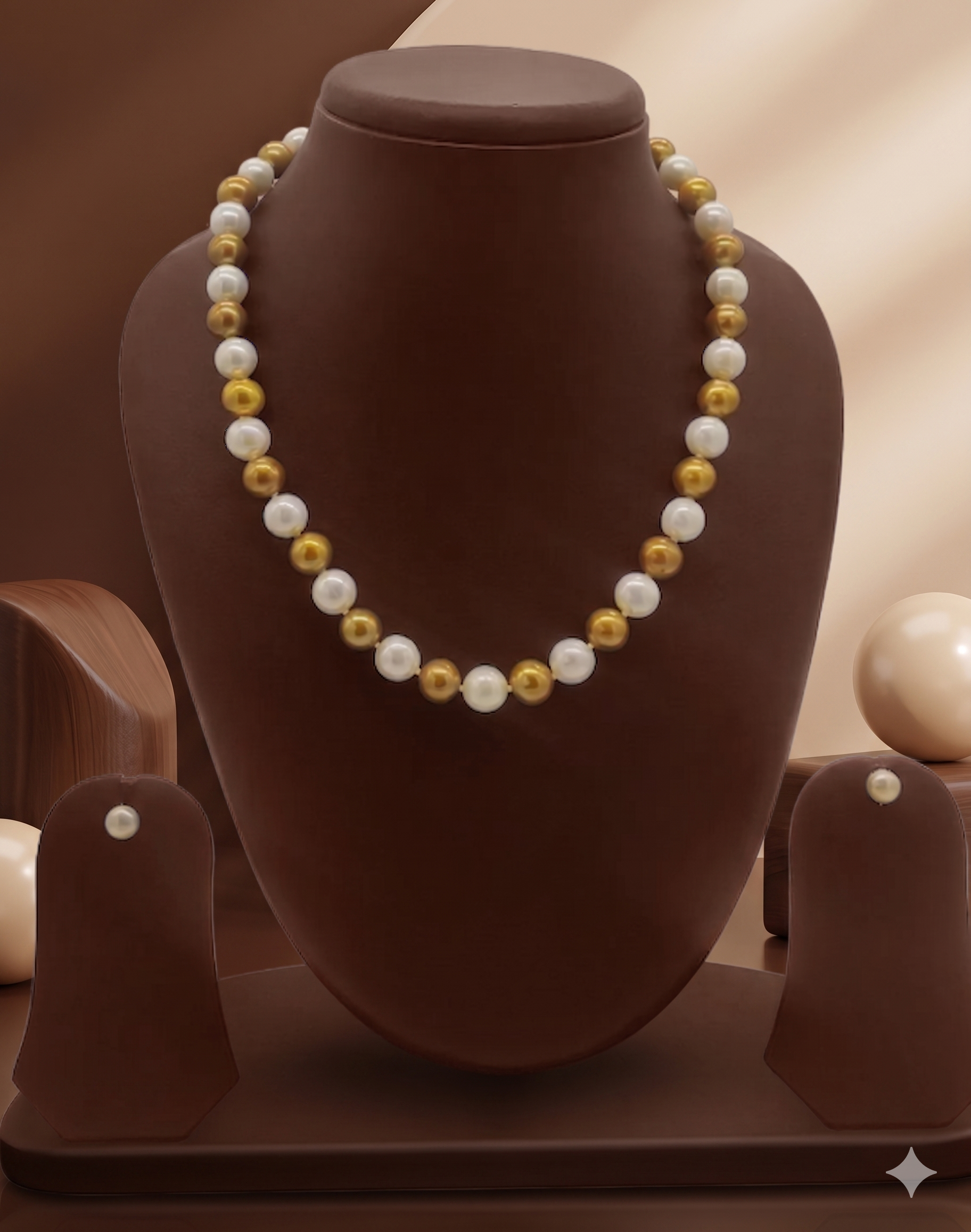Golden & White Harmony Single-Line Freshwater Pearl Necklace Set
