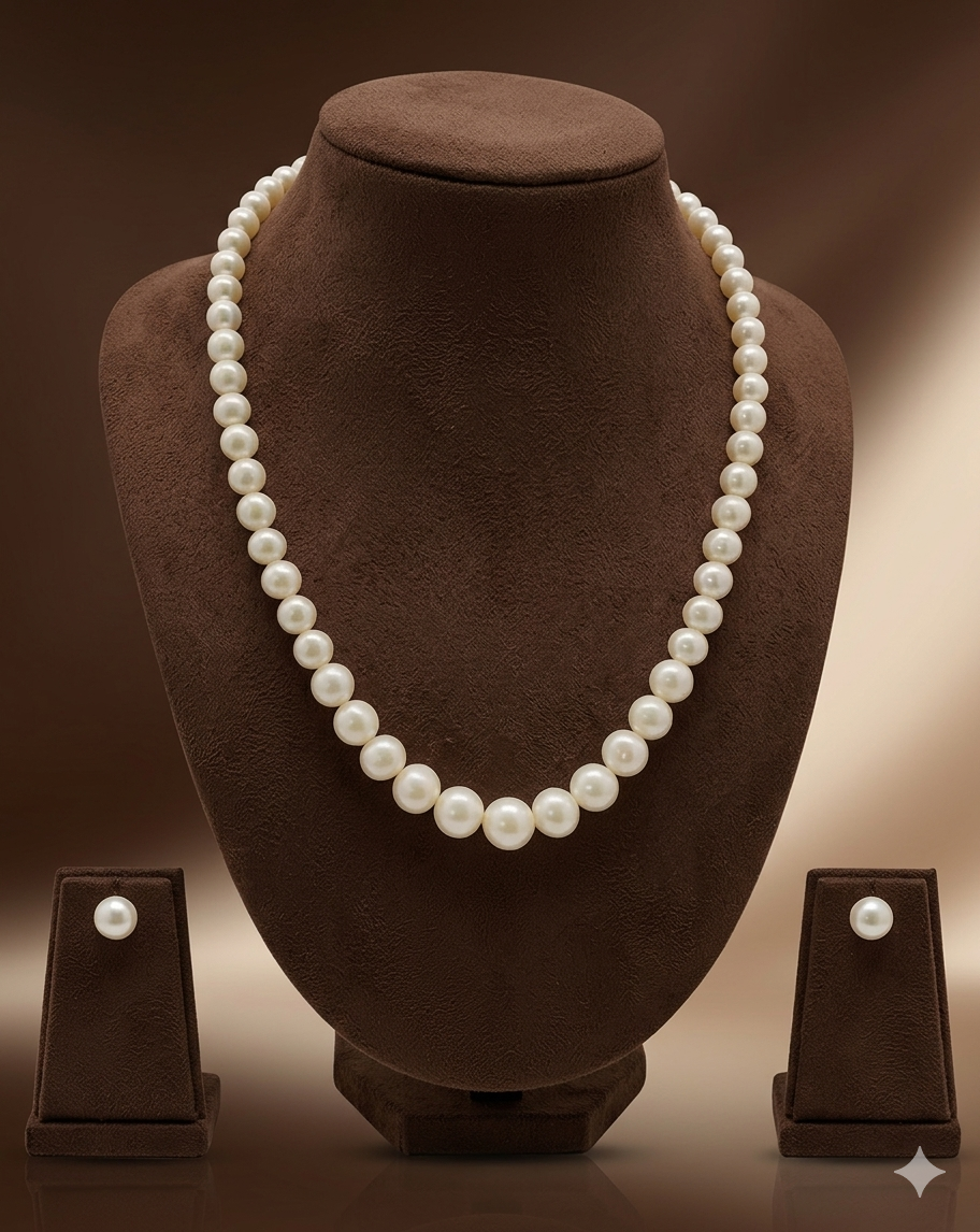 Graduated White Freshwater Pearl Necklace & Earrings