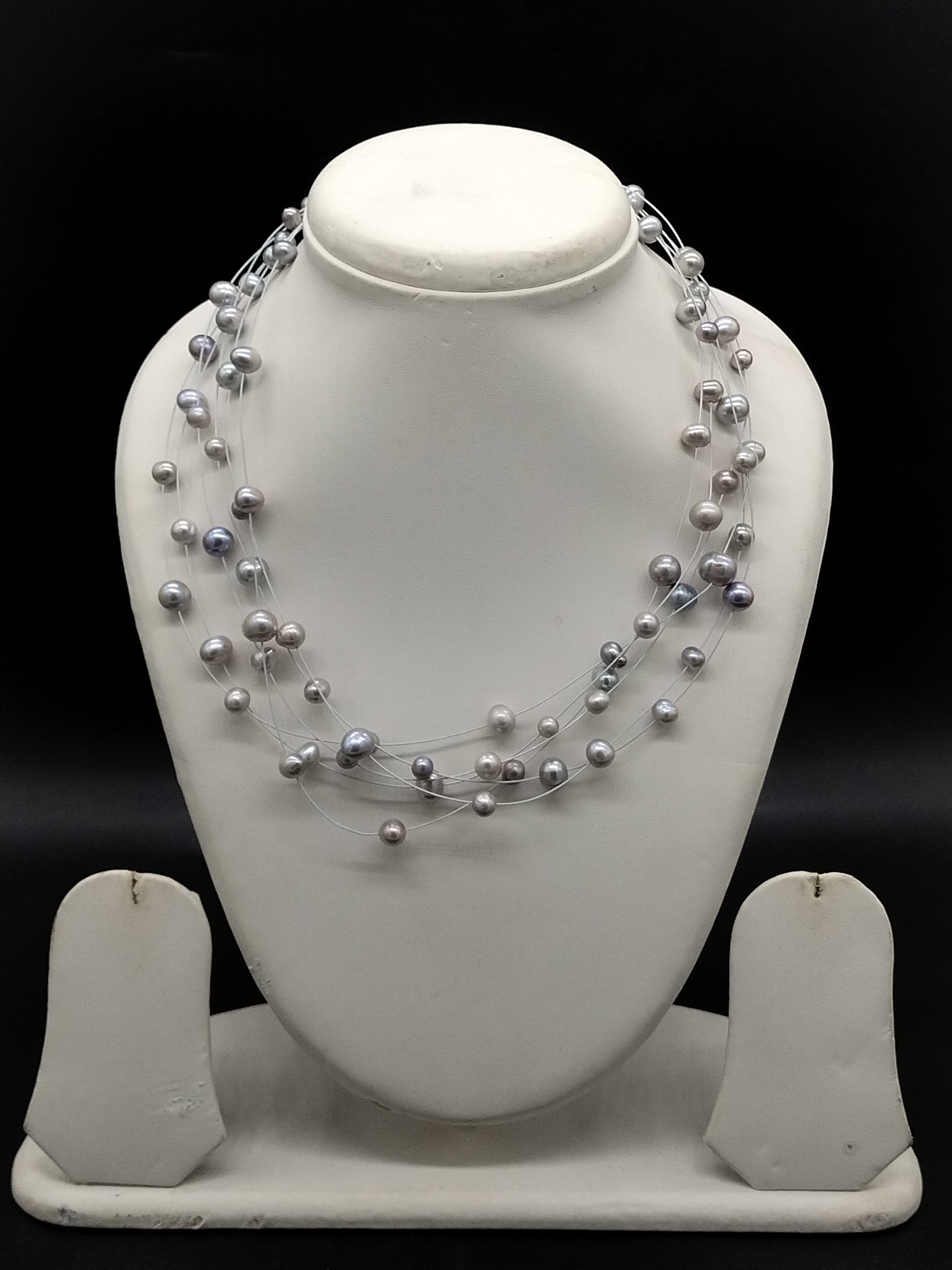 Grey freshwater pearl fancy mala necklace for women