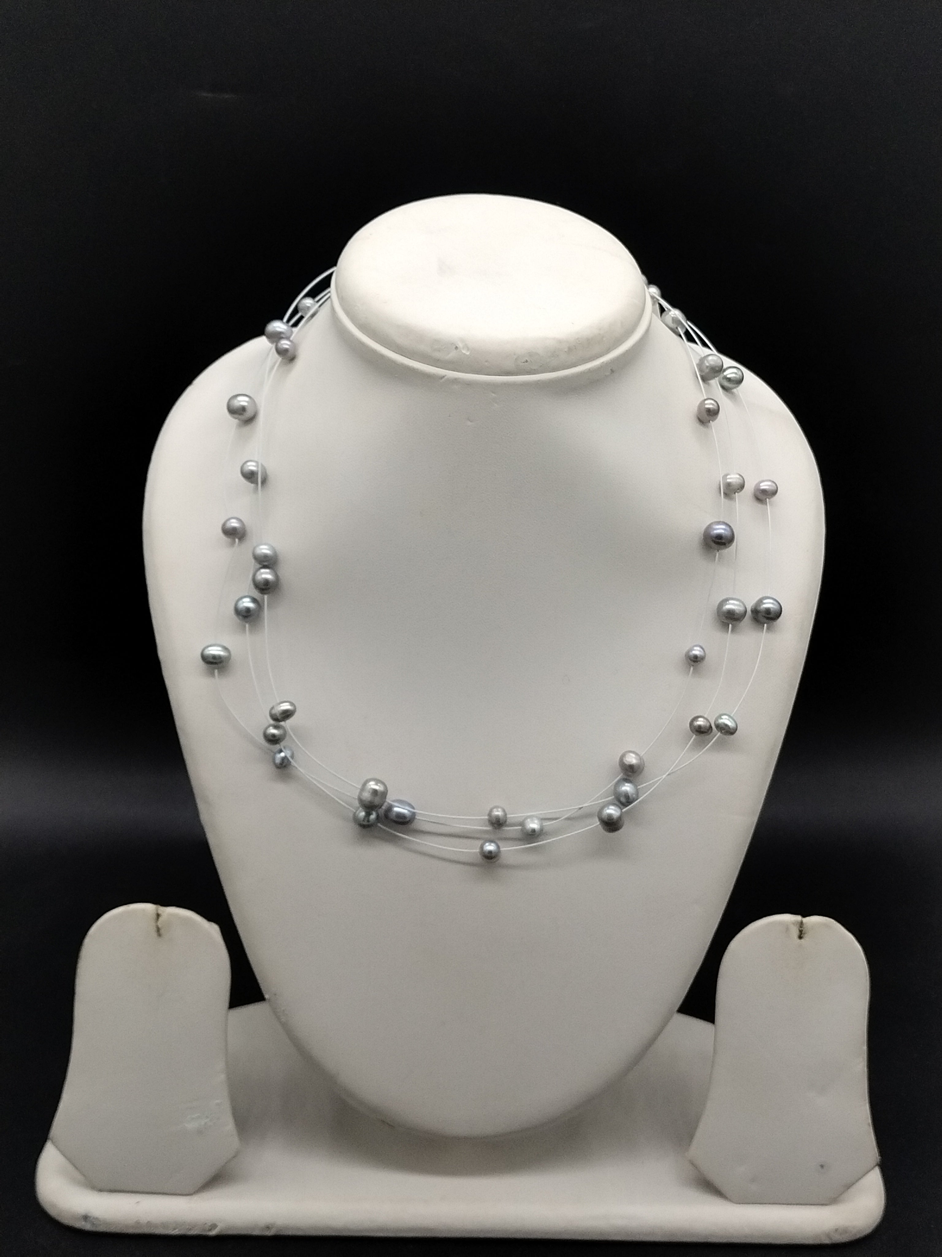 Grey freshwater pearl fancy mala necklace for women