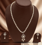 Halo One Line Pendant Freshwater Pearl Necklace & Earrings Set