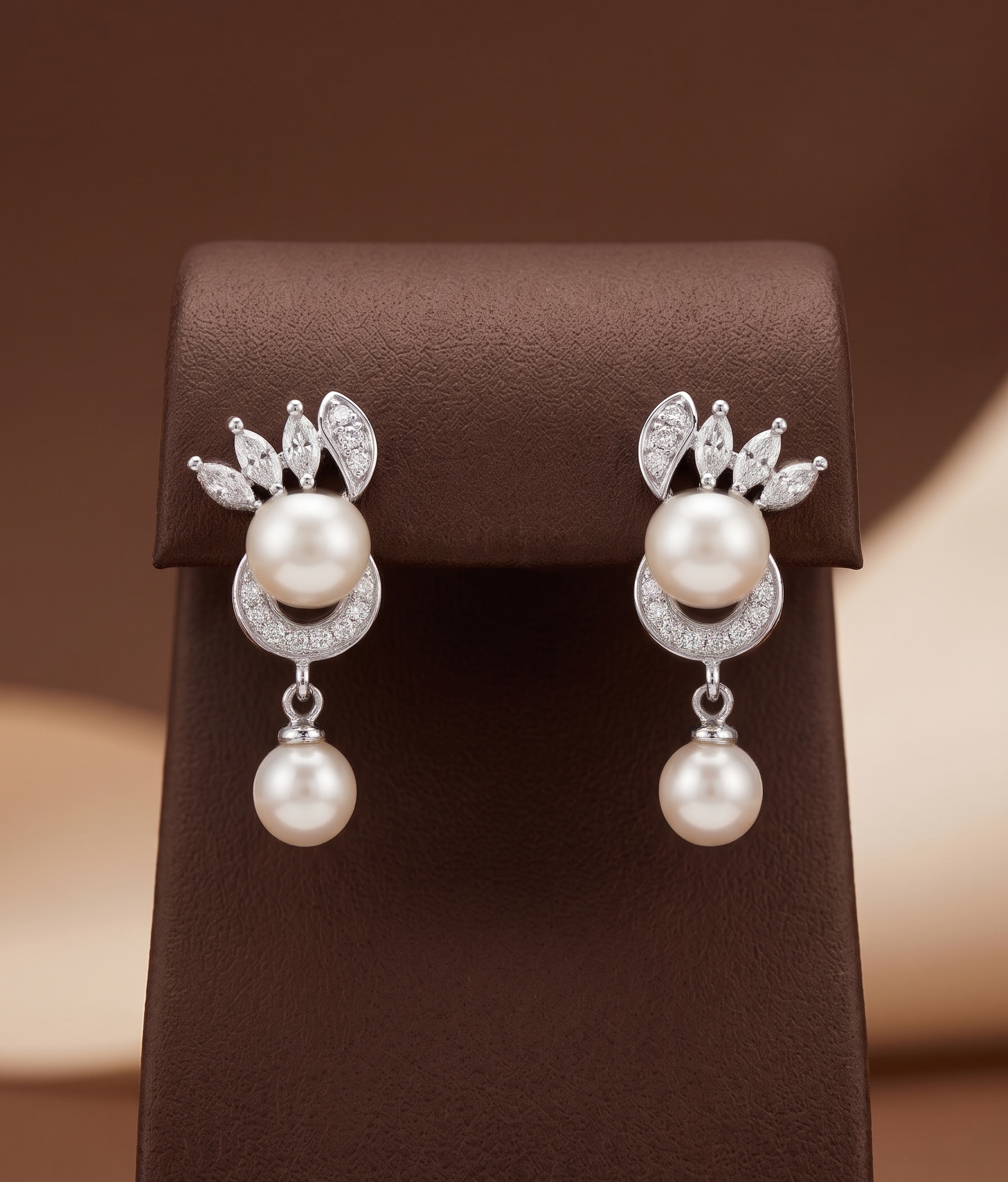 Halo &amp; Marquise Pearl Drop Earrings