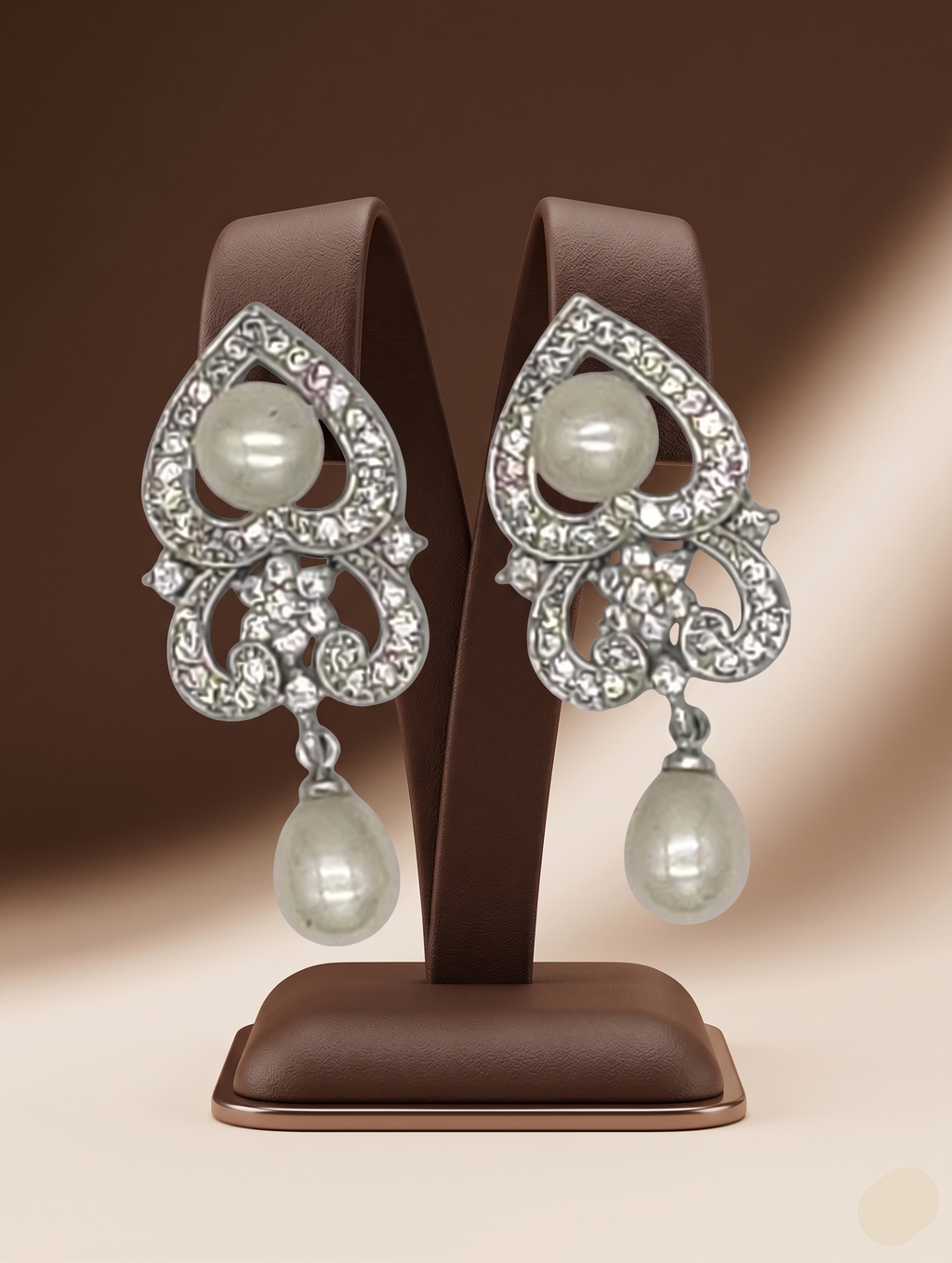 Heart crystal pearl drop earrings for women