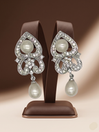 Heart crystal pearl drop earrings for women