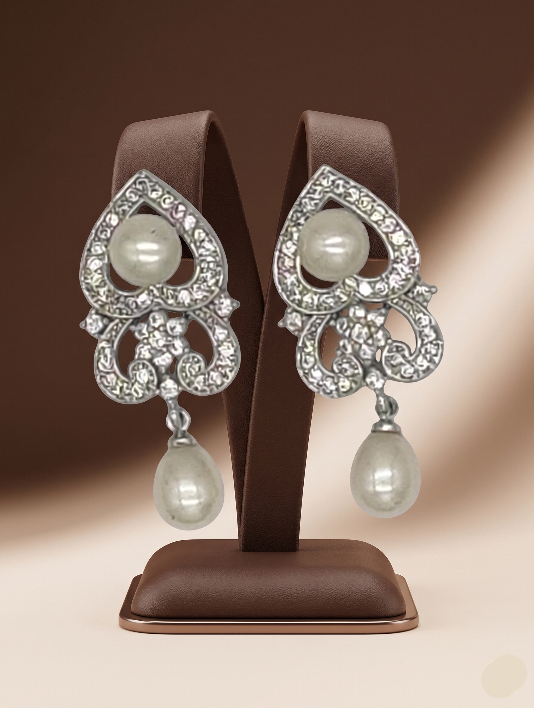 Heart crystal pearl drop earrings for women