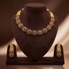 Heritage Bloom multicolour CZ choker necklace set with antique gold finish and matching earrings.