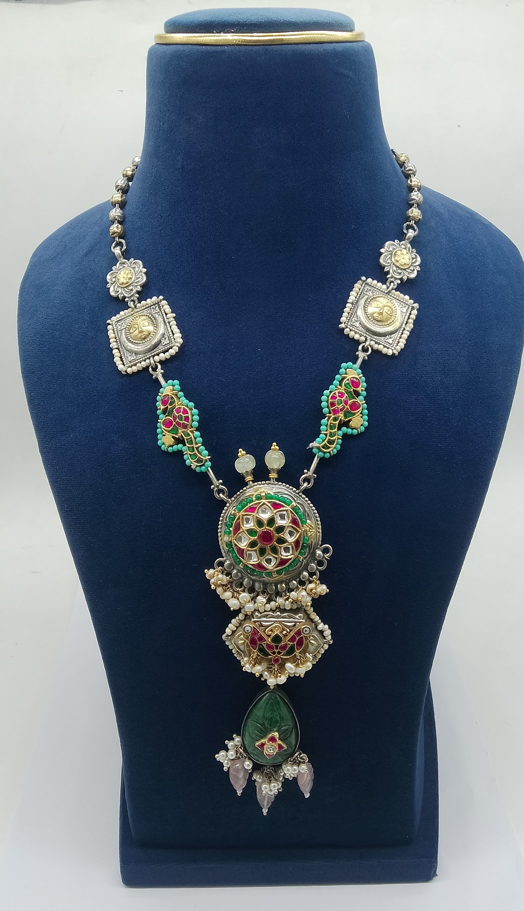 Silver Nakhra Parrot Long Necklace
