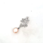 Orangy Red Pearl Pendant in Yellow Gold Tone Metal Filigree