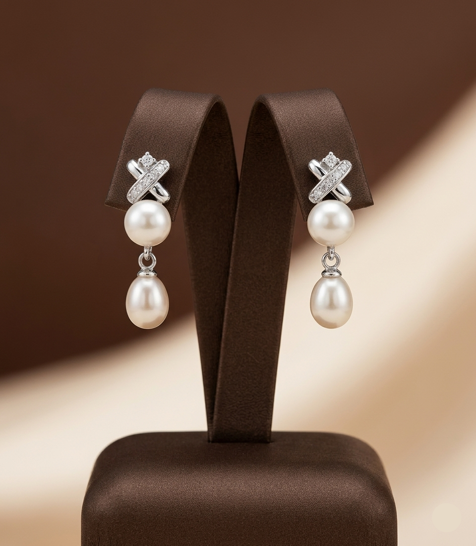  Kiss Motif Triple Pearl Earrings
