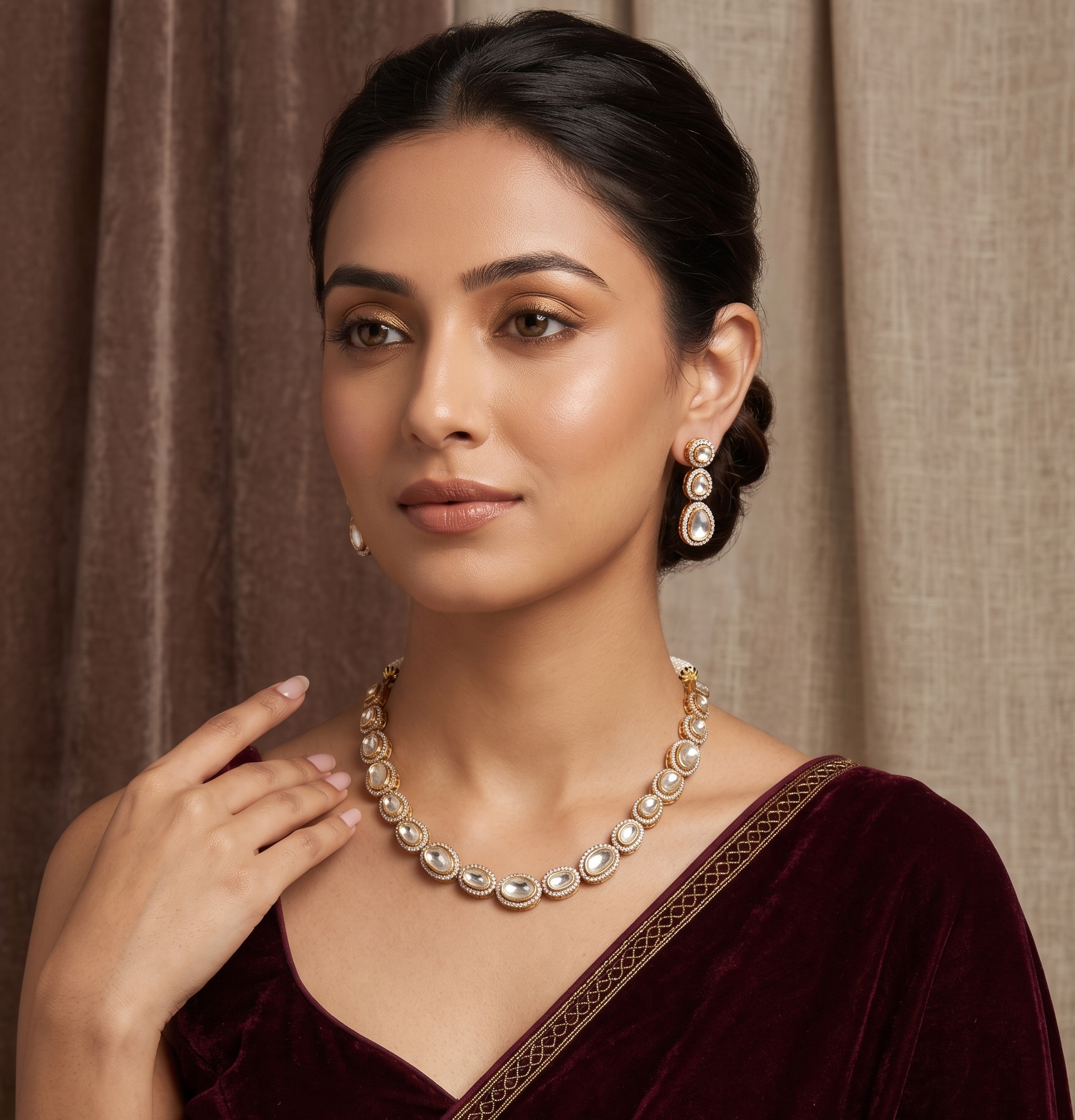 Kundan Style Choker Necklace Set – Elegant AD Designer Jewellery