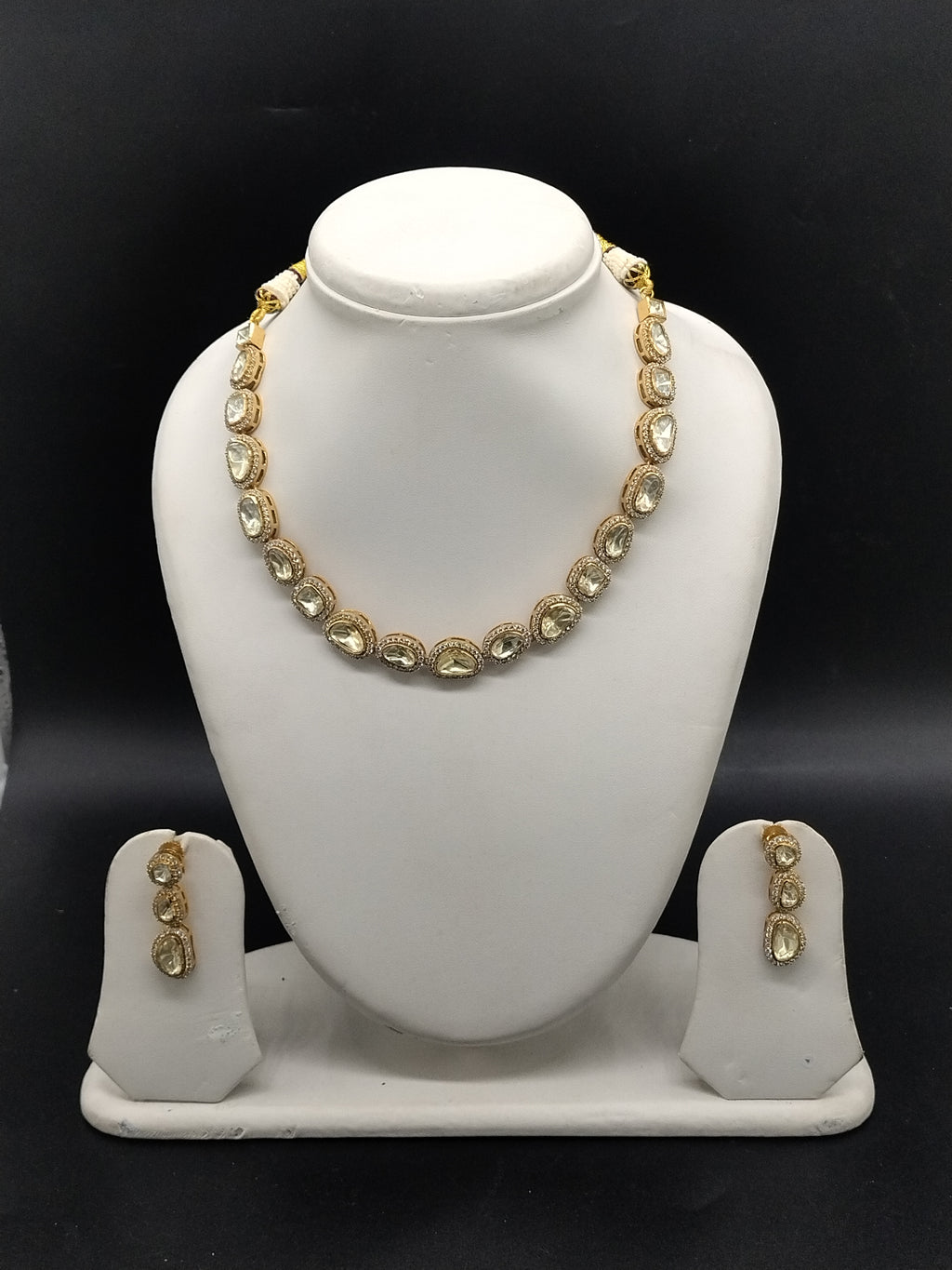 Kundan style AD choker necklace set with matching earrings for women